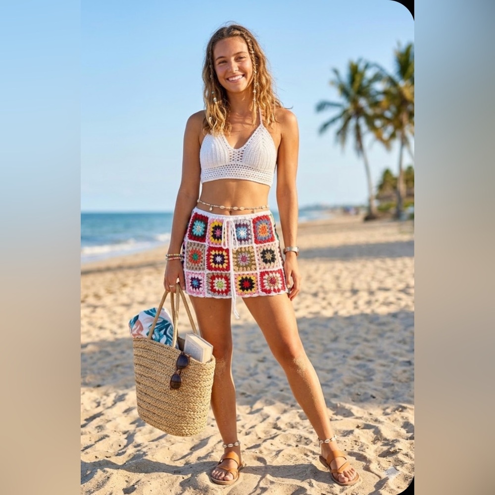 Crochet Patchwork Mini Skirt - Multicolor size XS… - image 2